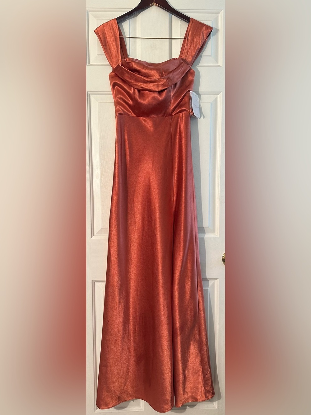 BIRDY GRAY XS Wedding Formal MIA Shiny Satin Maxi Dress Terracotta Convertible - Picture 4 of 16